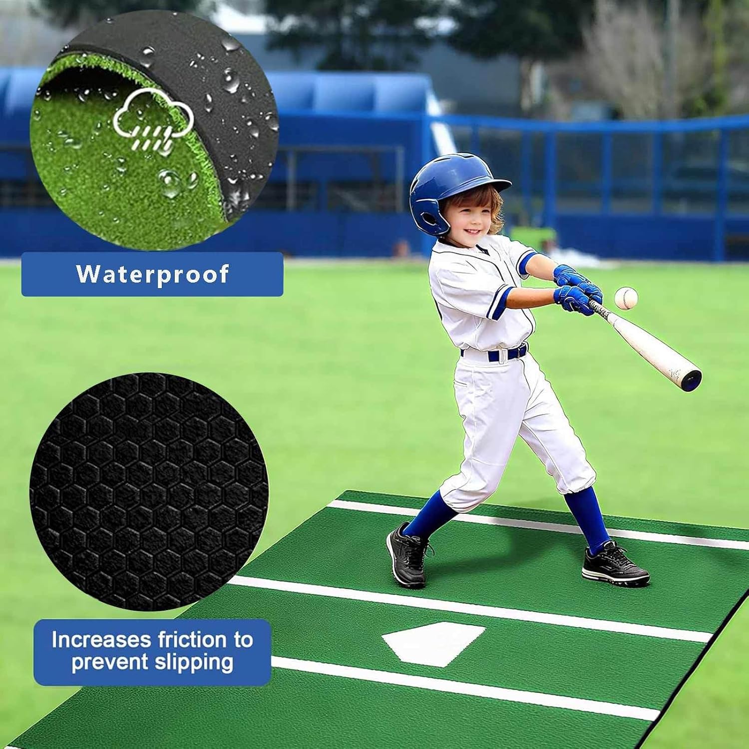 Batting Mats, with Home Plate Batters Box Turf Mat, Hitters Mat, Antislip Baseball Softball Cage Mats for Batting Stance Practice