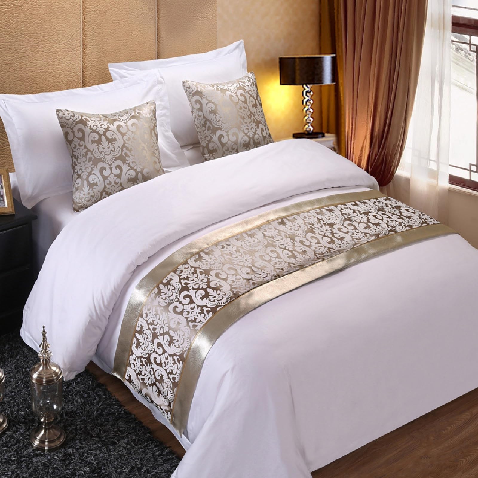 FAWFCJD Bed Runner Bedding Scarf Protection Bed Runners And Matching Cushions Modern Bed Runner For Foot Of Bed, Floral Bed Scarf Bedspreads Bedding Scarves For Bedroom Hotel(Silver,210X50cm)