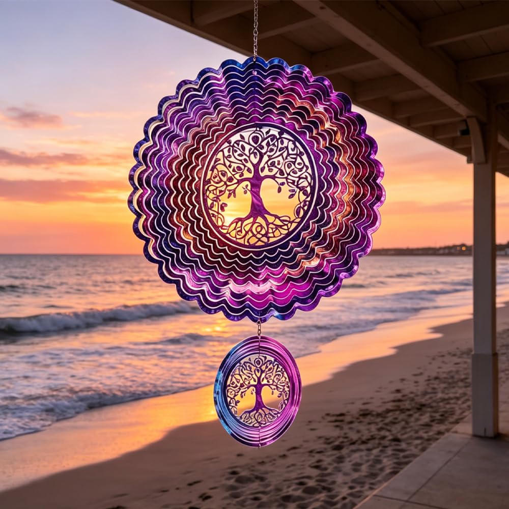 Carillon à vent suspendu et coloré style mandala pour terrasse conviviale
