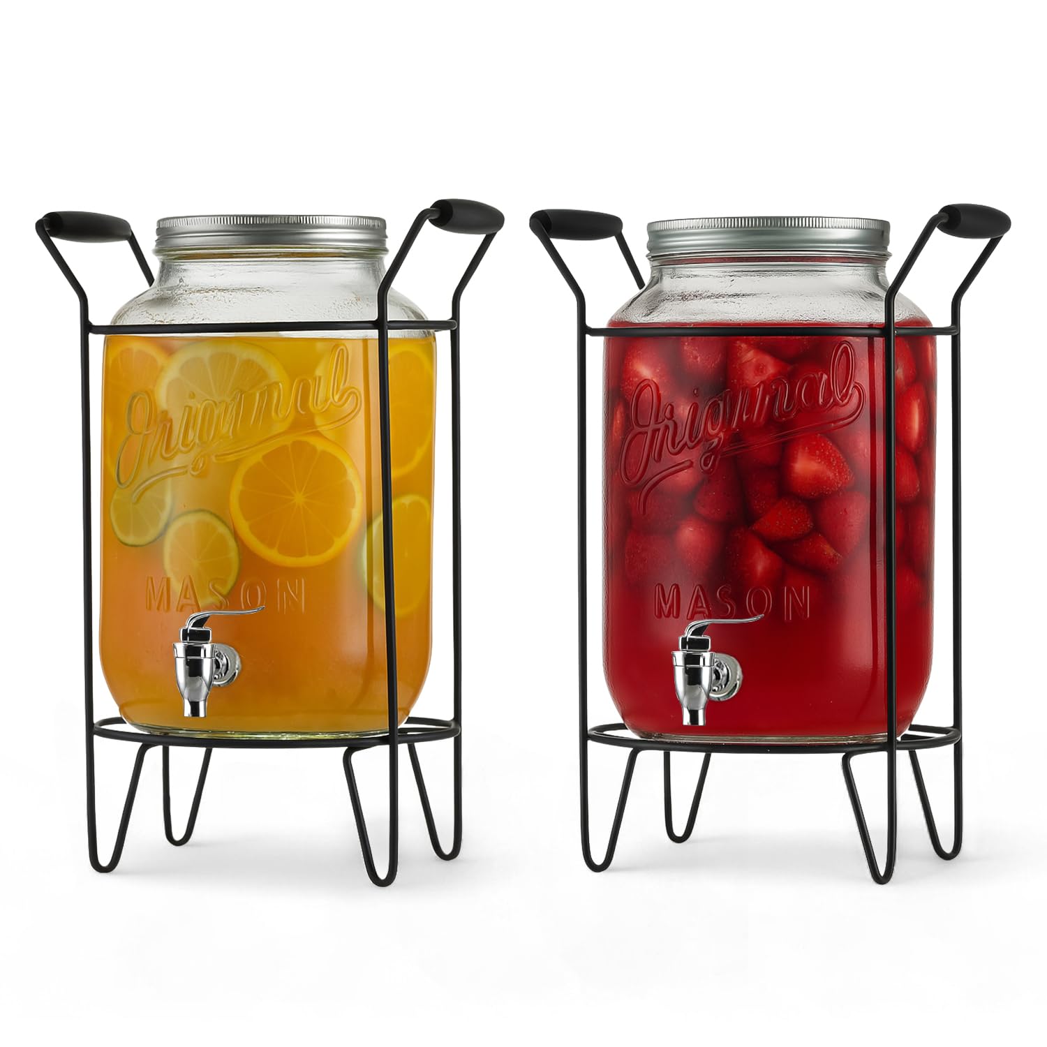 2 PACK-2 GALLON Drink Dispensers for Parties, Drink Dispensers for Parties, Original Mason Beverage Dispensers with Stand, Glass Water Jug Dispenser, 100% Leakproof Spigot