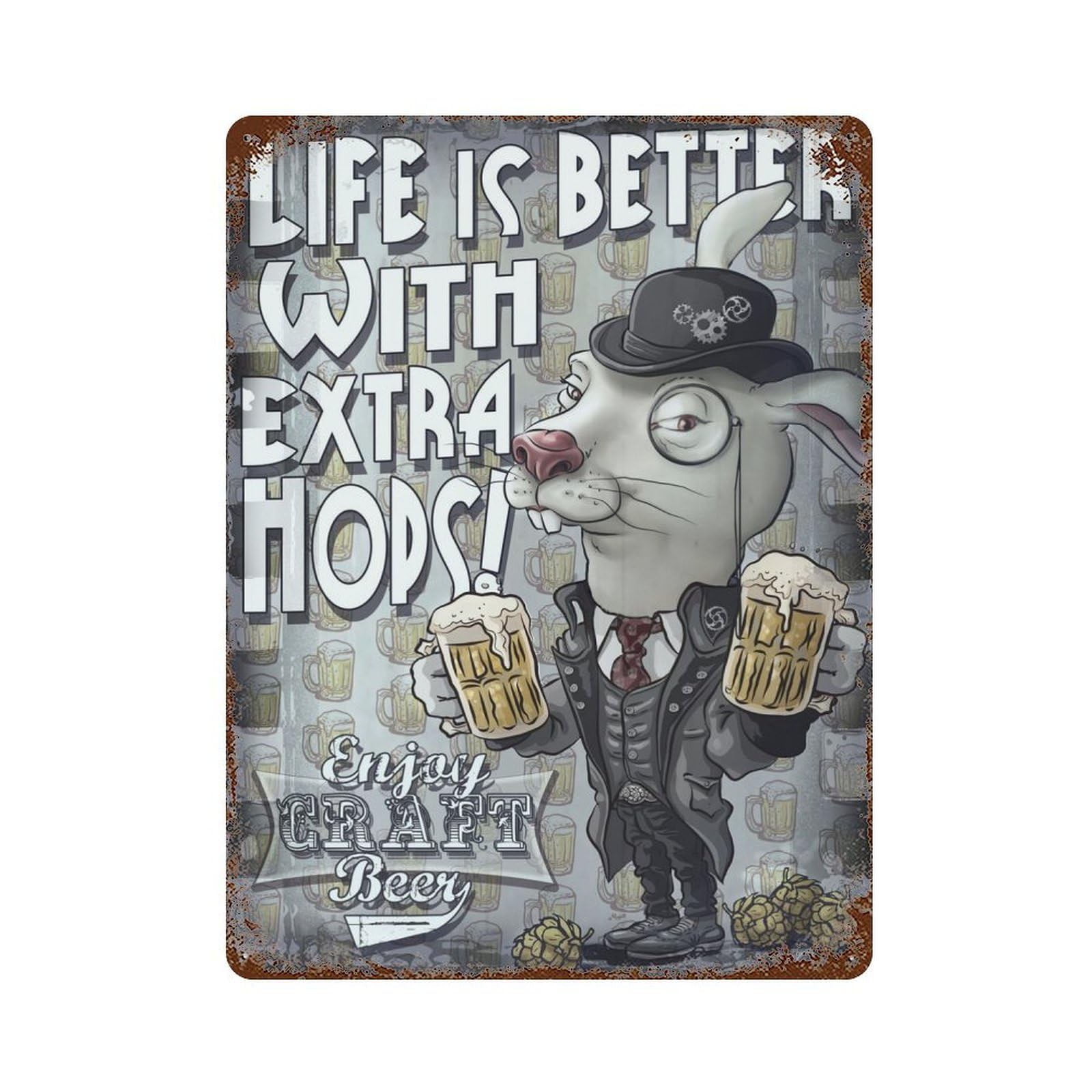 Craft Beer Rabbit Vintage Metal Tin Sign 15.7"x11.8", Ideal for Cafe, Home Bar And Lounge Decor