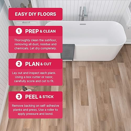 Miniatura 4 de LUCiDA SURFACES - Baldosas de vinilo de lujo, azulejos autoadhesivos para instalar uno mismo, 36 tablones con apariencia de madera, BaseCore - Miel,