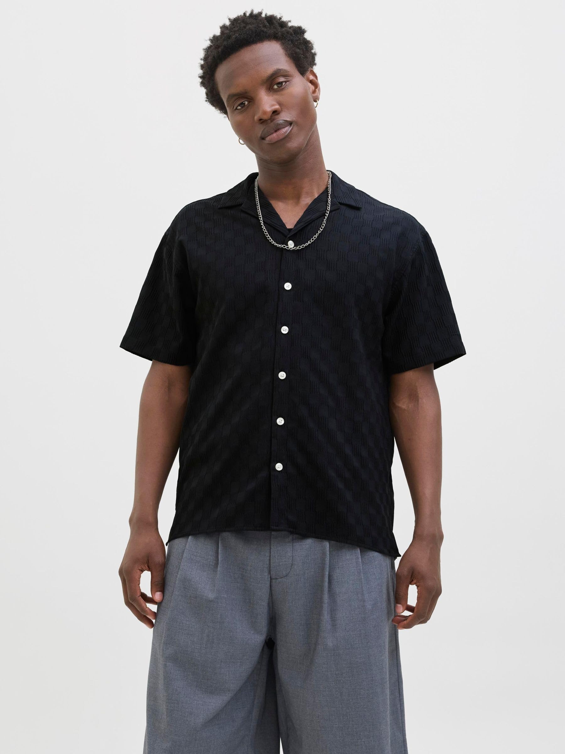 JACK & JONES Męska koszulka Jcosago Texture SS, czarny, L