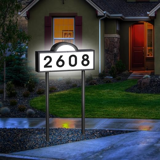 Solar House Number Sign, Solar Address Signs for Yard, Modern Address Numbers Led Sign with Cool White & Warm White, Illuminated Large House Numbers, Street/Yard Signs for Outside, IP65 Waterproof
