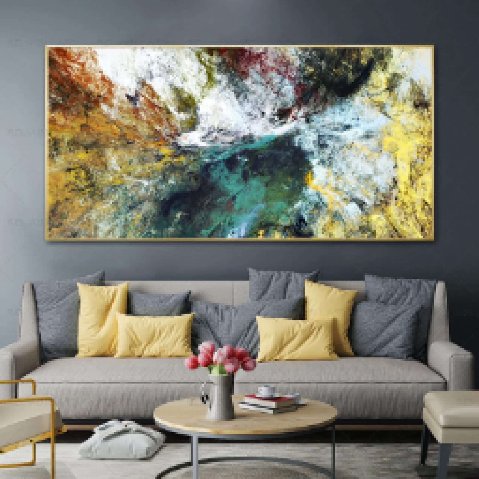 Toile abstraite rouge bleu avec impression haute définition 80x160
