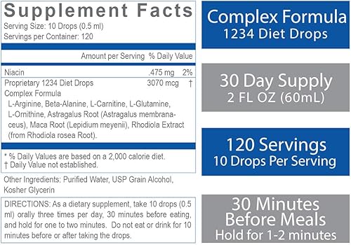 Miniatura 7 de 1234 Gotas de dieta (paquete de 5)  Complejo de aminoácidos originales  Dieta cetogénica  Ayuno intermitente  Dieta 1234, 2 onzas líquidas (paquete