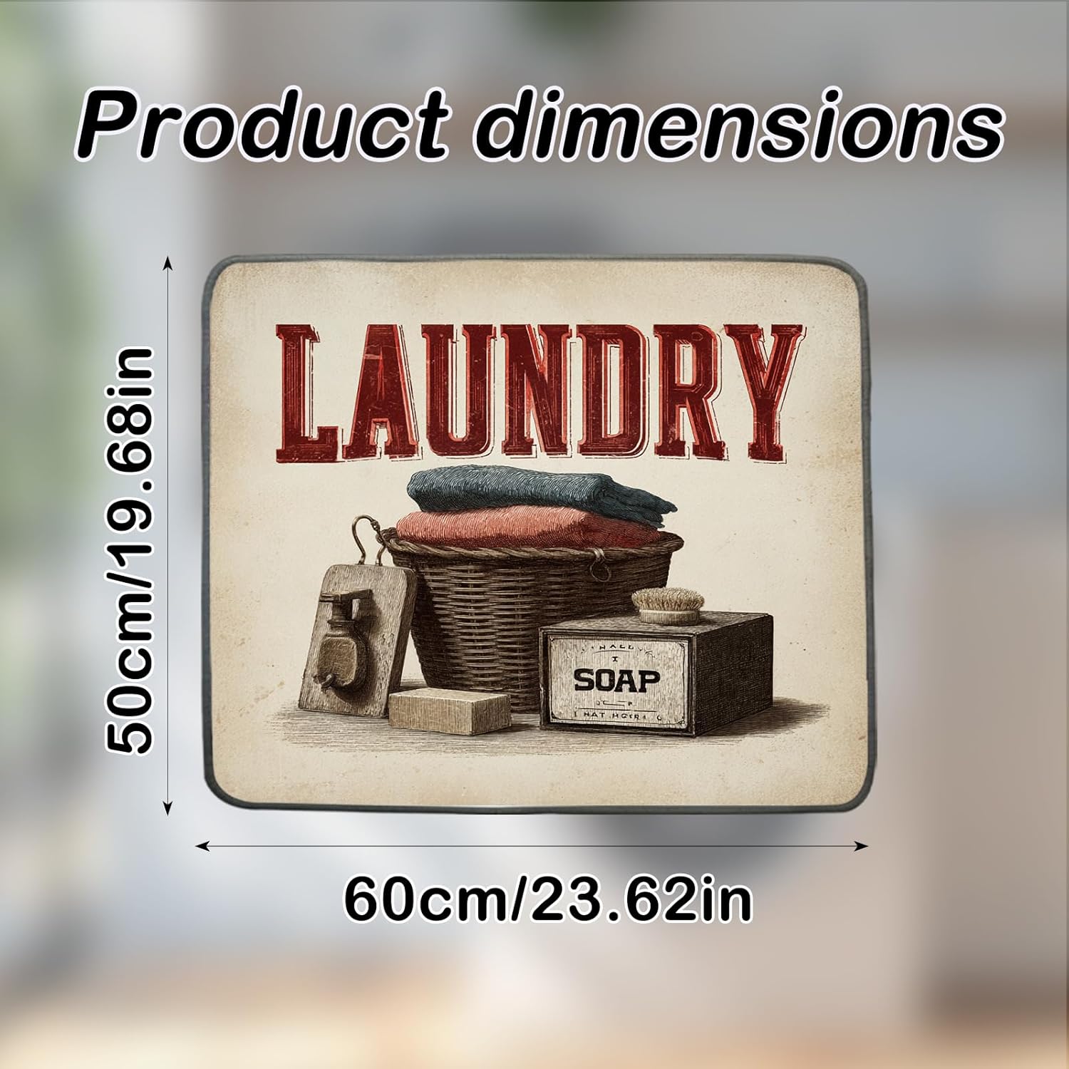 Nuxovilar Retro Laundry Basket Dryer Cover for the Top, Non-slip Washer & Dryer Protector, 23.62"x19.68" Dust-proof Washing Machine Mat, Diatom Mud Polyester Dryer Top Pad for Laundry Room