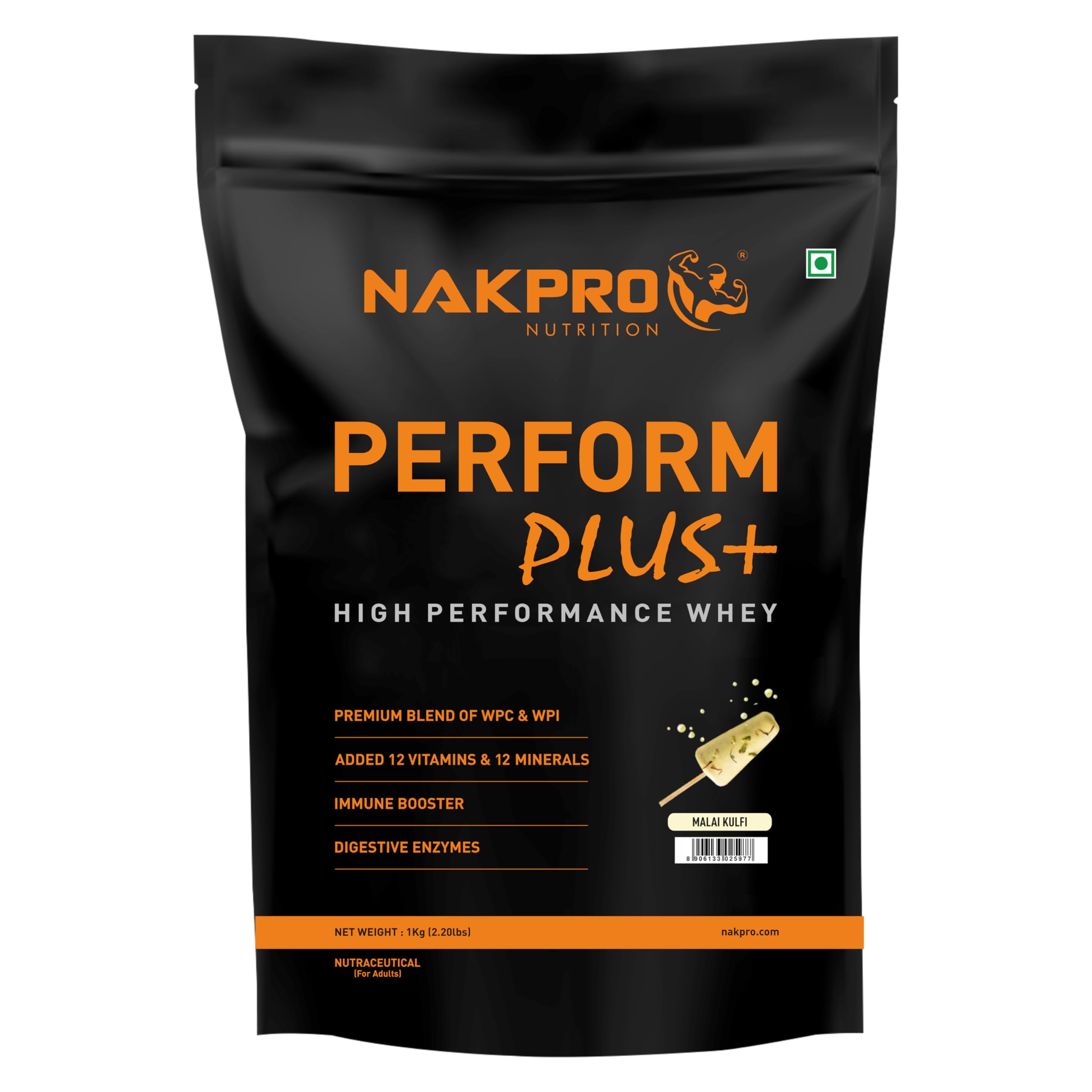 NAKPRO Perform Plus+ Whey Protein Concentrate with Digestive Enzymes | 24g Protein, 5.7g BCAA | Easy Mixing, Easy Digesting (1 Kg, Malai Kulfi)-image-32
