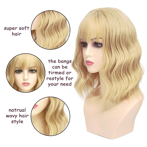 Miniatura 15 de Long Ombre Blonde Wig for Women Curtain Bangs Wig Layered Shoulder Length Heat Resistant Synthetic Wigs for Women with Bangs 24 IN