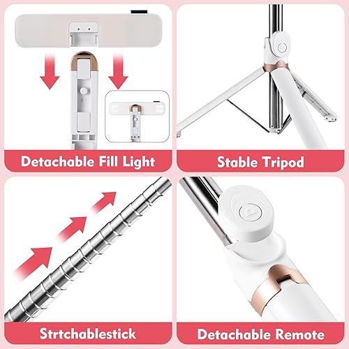 Miniatura 5 de Palo selfie con luz de relleno, trípode resistente extensible con control remoto inalámbrico compatible con iPhone 14 13 12 11 pro Xs Max Xr X 8 7 6