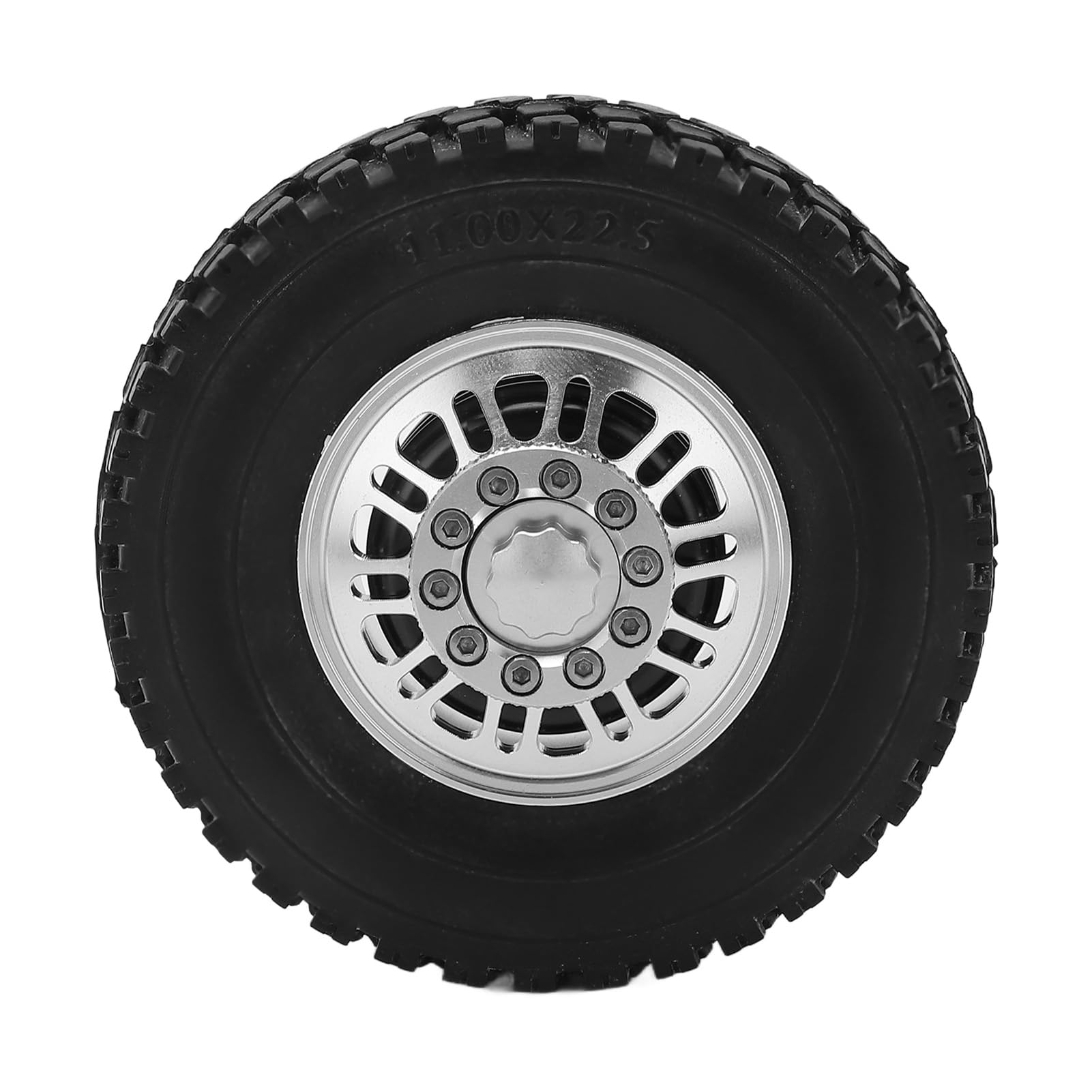 2 pezzi RC Auto Pneumatici Cuscinetto della Ruota Anteriore Cerchi in Lega di Alluminio Argento Pneumatici in Gomma Nera per 1/14 Autocarro con Cassone Ribaltabile