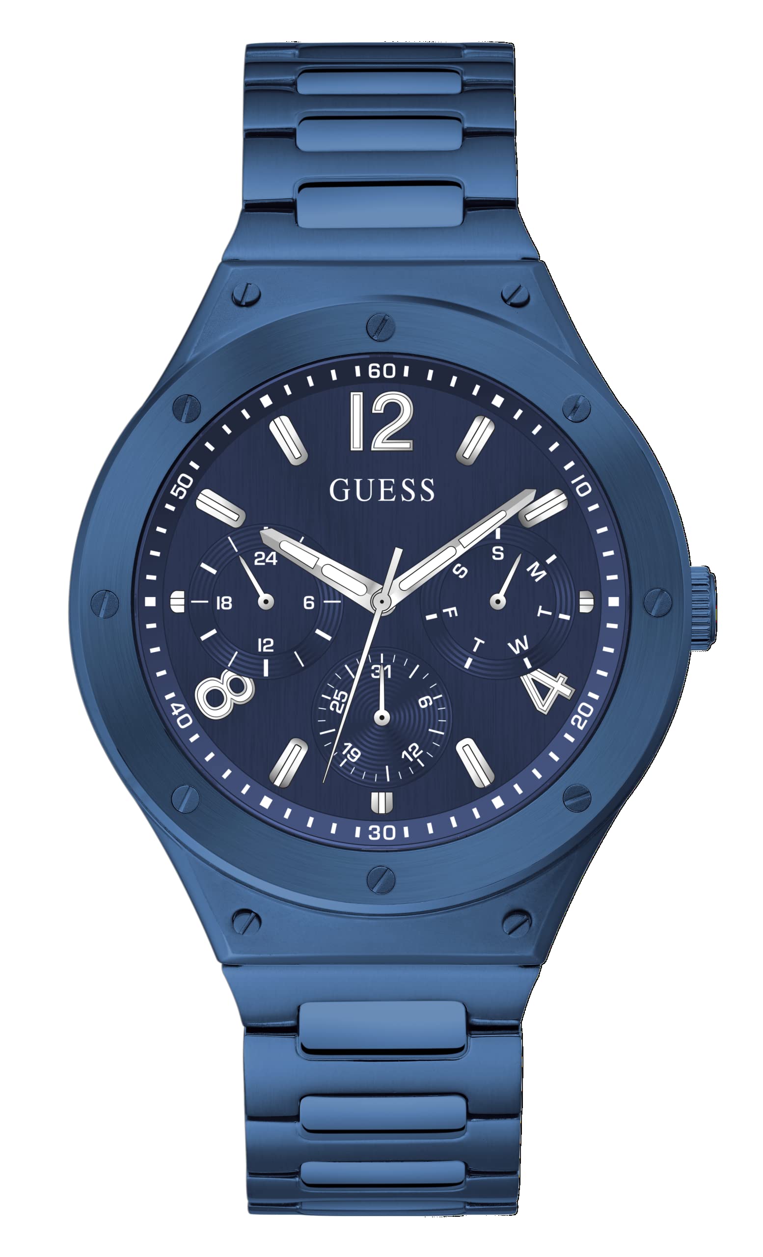 GUESS Mens Dress Multifunction 44mm Watch – Blue Stainless Steel Case with Blue Dial & Bracelet, Blue, one (B09TRFJS2N) Amazon Price History, Amazon Price Tracker
