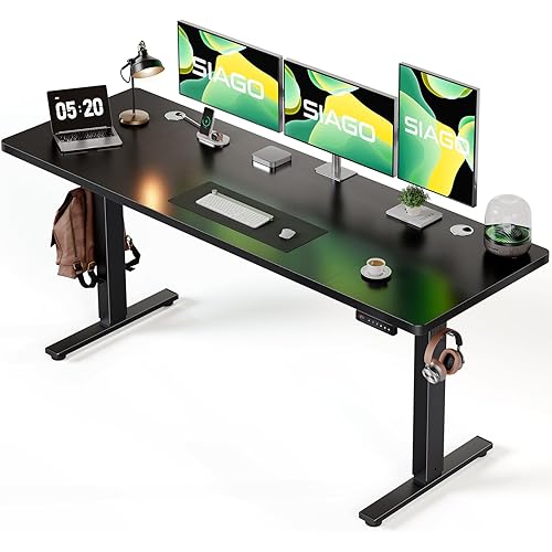 SIAGO Electric Standing Desk Adjustable - 63 x 24 Inch Sit Stand up Desk with Cable Management - 3 Memory Preset Adjustable Height Table