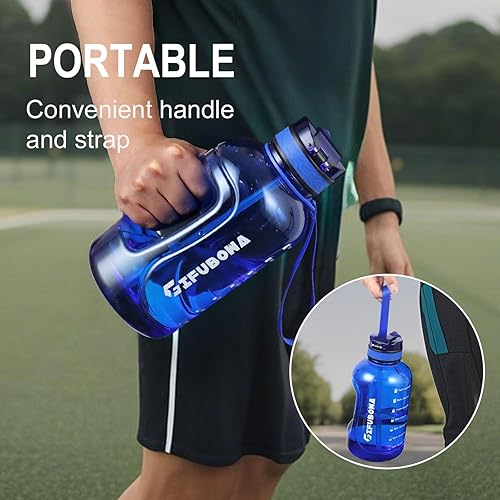 Miniatura 6 de GIFUBOWA Botella de agua de 2L con pajita, botella de medio galón con asa, jarra motivacional para gimnasio, 2 litros con marcador de tiempo