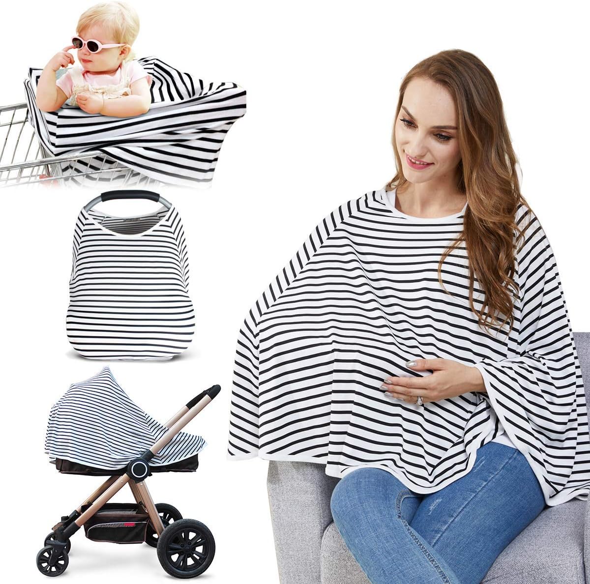 Baby Nursing Cover & Nursing Poncho, 360° Full Privacy Breastfeeding Protection, Shopping Cart Stroller Cover, Multi-Use Cover for Baby Car Seat Canopy, Baby Shower Gifts for Boy&Girl