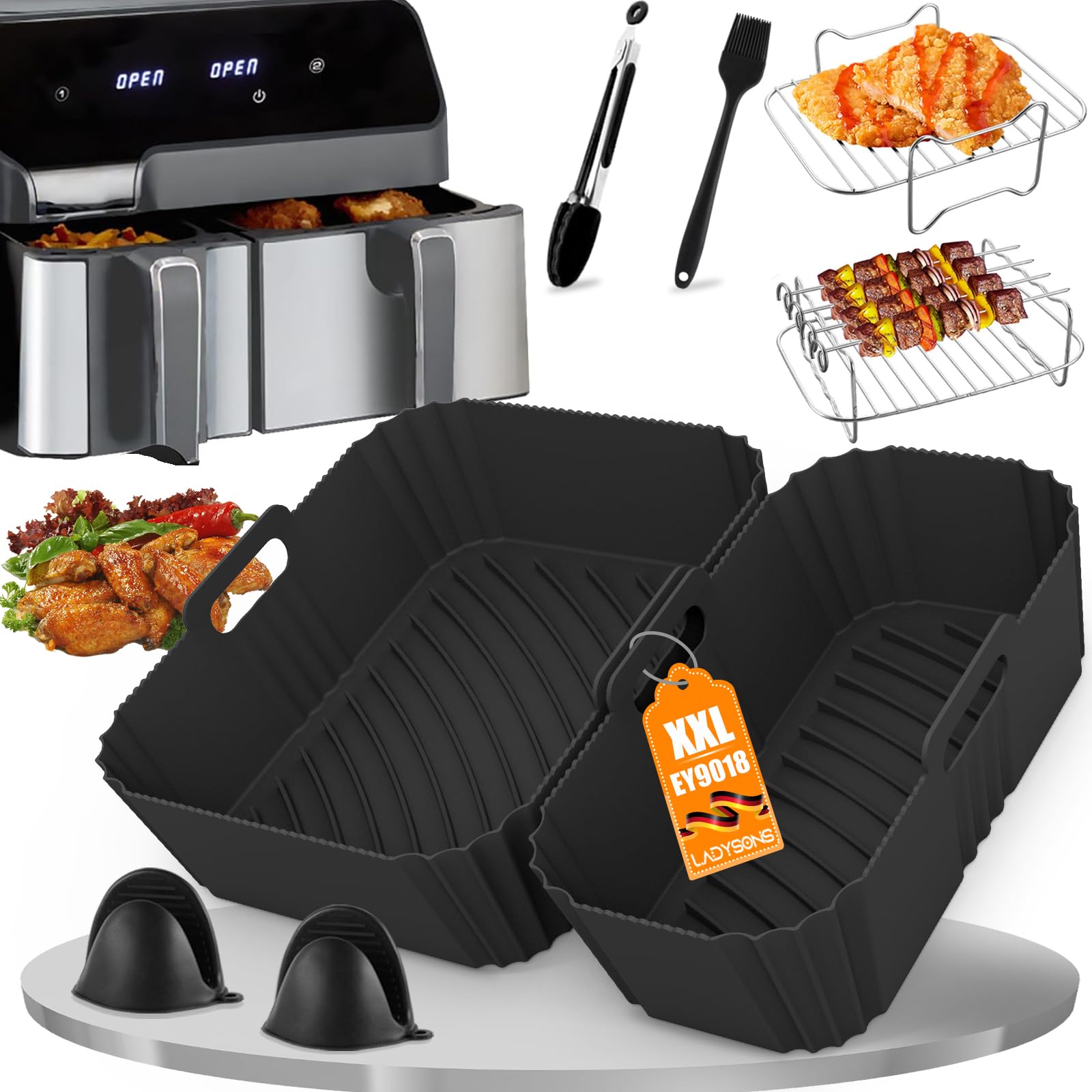 Heissluftfritteuse Zubehör für Tefal EY9018 Dual Easy Fry 5,2/3,1L - 23 Stück Zubehör Heißluftfritteuse Set - Grillrost, Kuchenform, Brotbackform, Airfryer Silikonform für Tower T17099/Salter EK5729