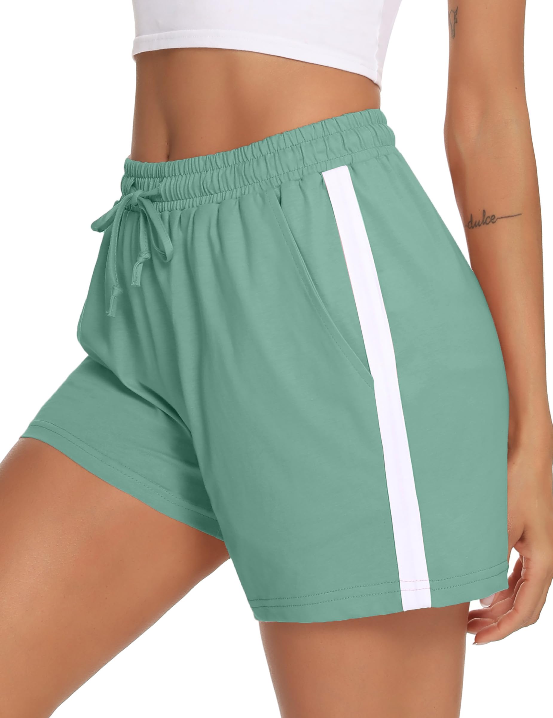Litherday Damen-Lauf-Shorts, lässige Baumwolle, Sport, athletische Hose, Yoga, Fitnessstudio, Shorts, Trainingshose, Lounge-Sweathose, Kordelzug