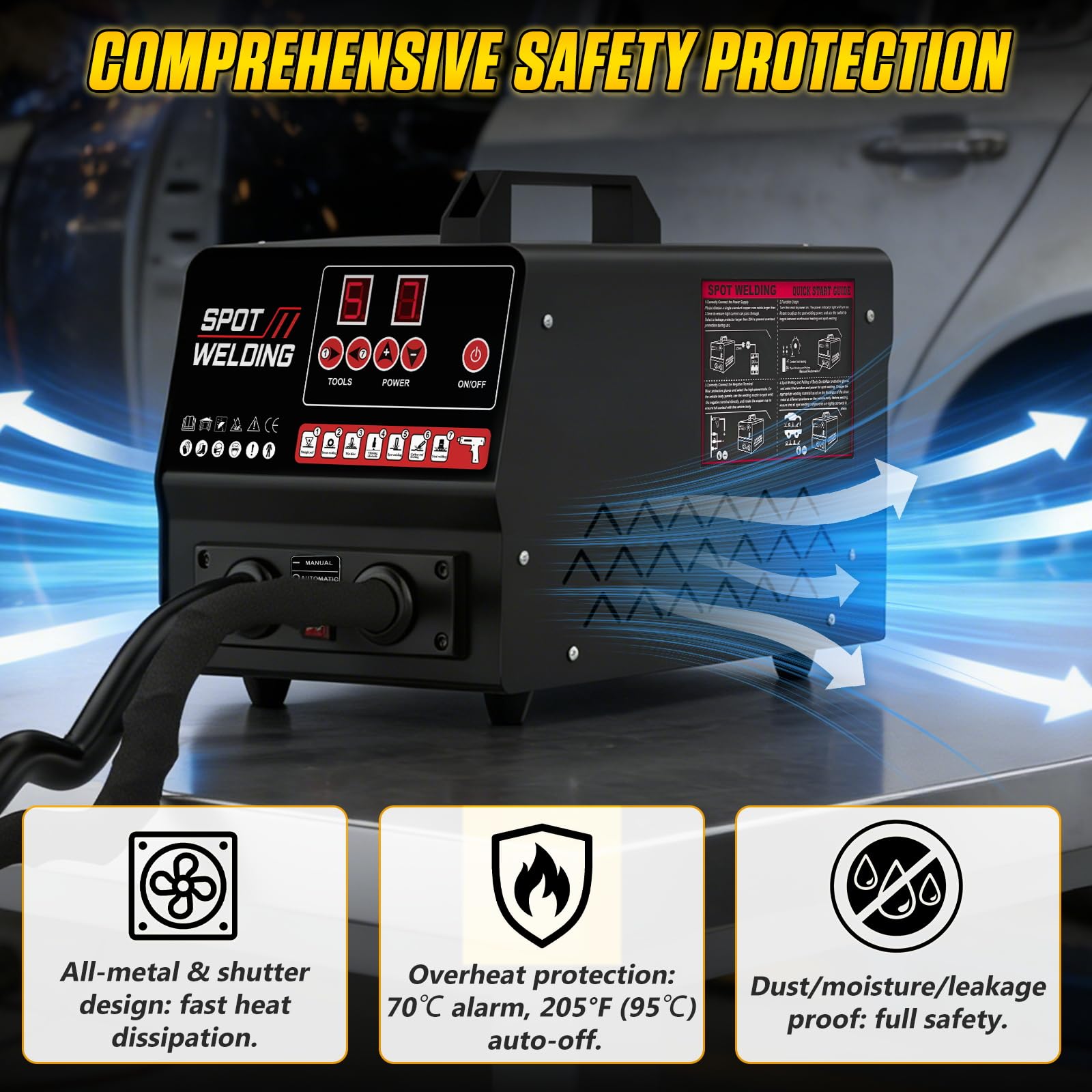 Set completo di attrezzi per carrozzeria, 220 V, 3500 W, con 7 modalità di saldatura, modalità auto/manuale e temperatura massima 90 F