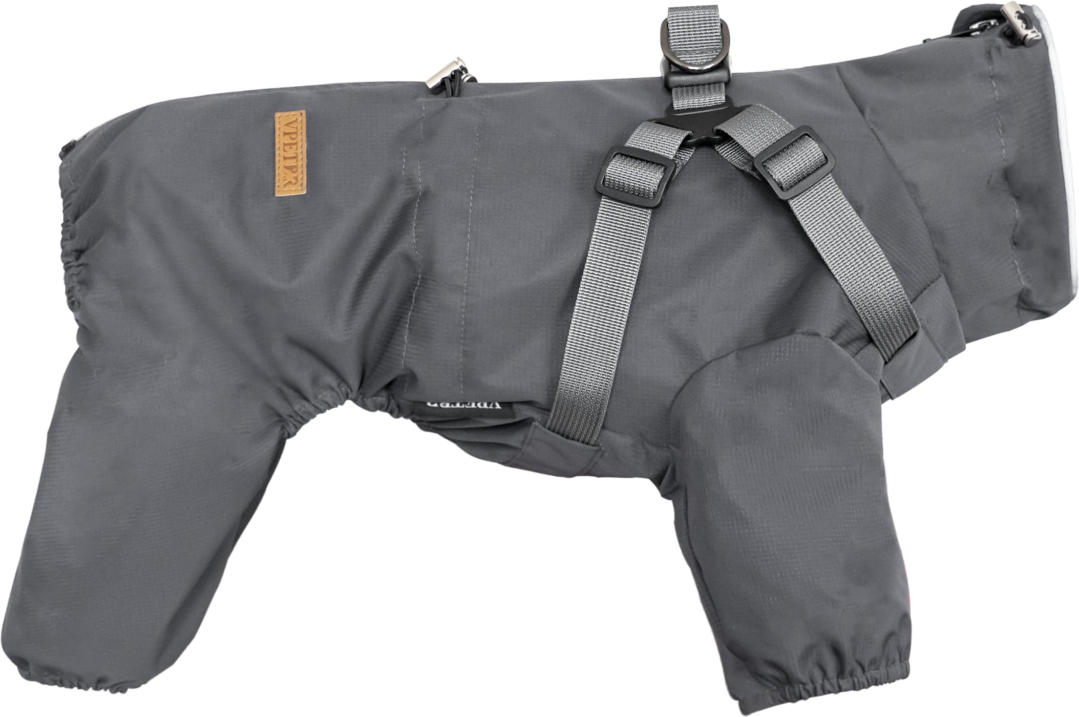 BT Bear Hundegeschirr-Regenmantel, verstellbare 4 Beine, Hunde-Regenjacke mit Geschirr, reflektierender Overall, Wasserabweisender Hunde-Regenmantel für kleine Hunde, Grau, Größe L