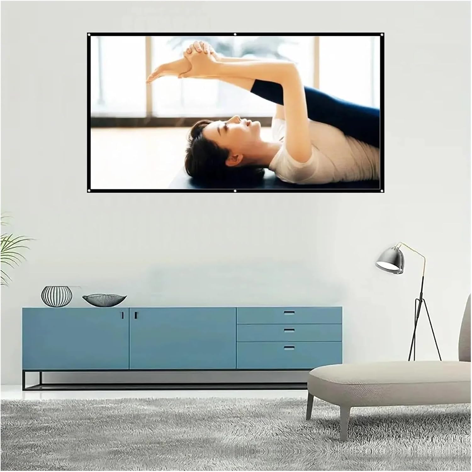 130インチ 16:9 高輝度 ポータブルプロジェクタースクリーン 遮光プロジェクターカーテン 金属反射布生地 ブラックボーダー&a