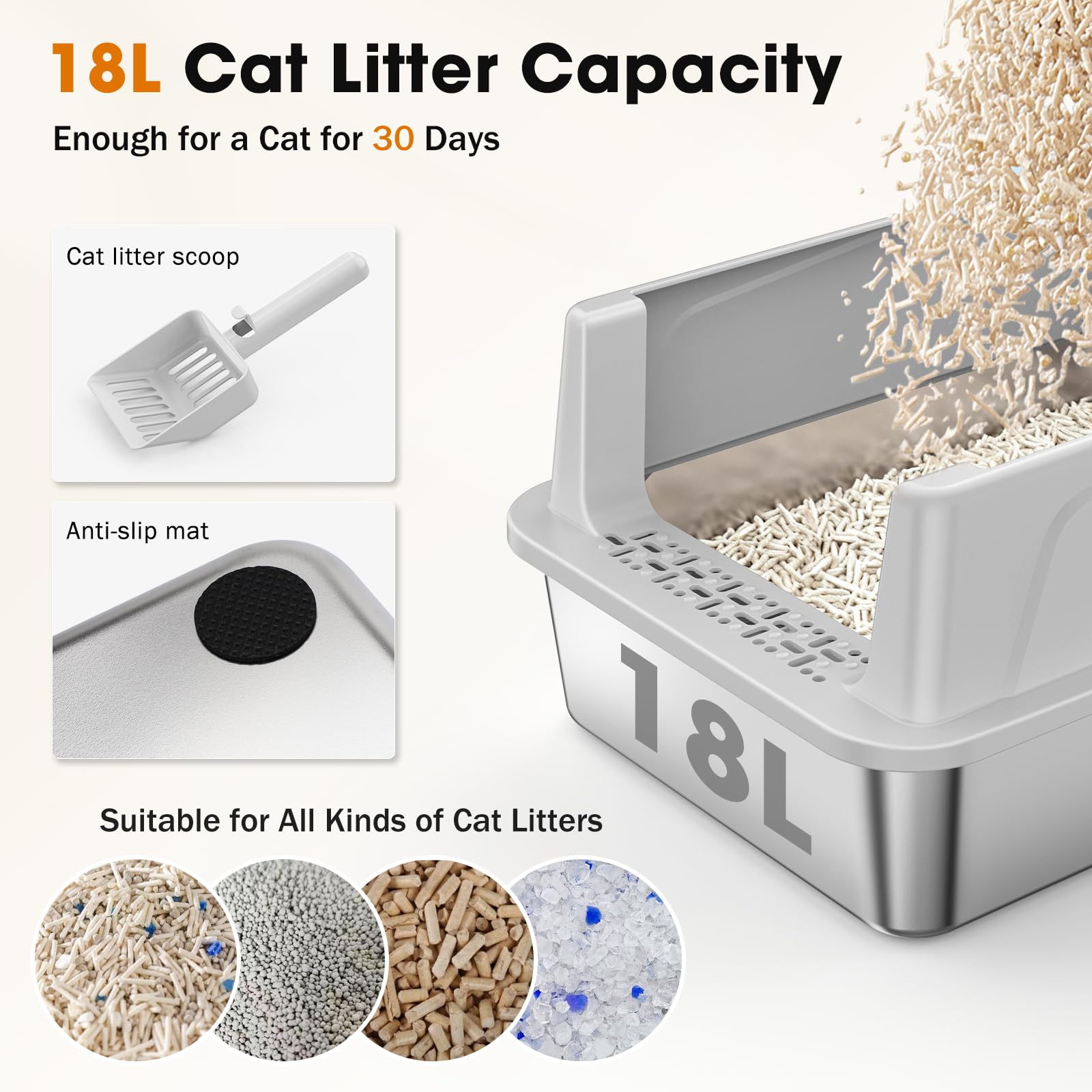 2PACK Stainless Steel Cat Litter Box with Lid, High-Sided Metal Litter Pan for Small Cats, Kitty Litter Box, Non-Stick & Odor-Resistant, Anti-Urine Leakage, Easy to Clean, Scoop Included - image 3