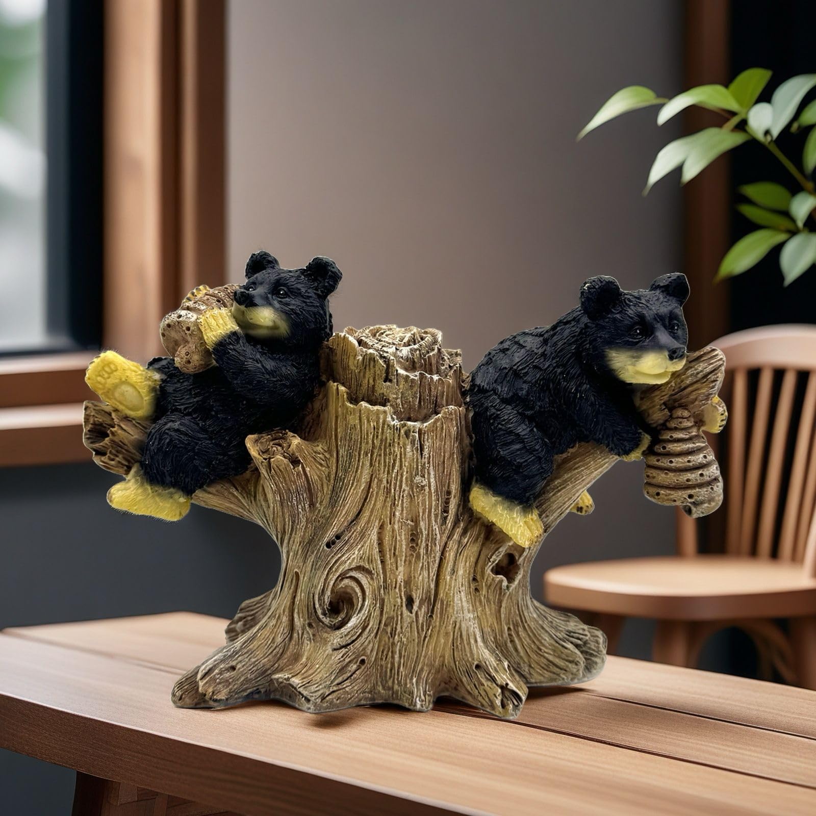 2 statue di orsi neri su ramo statuetta scultura in resina regali da collezione per gli amanti dell'orso decorazione per la casa ufficio accessori da scrivania decorazione da giardino figurine