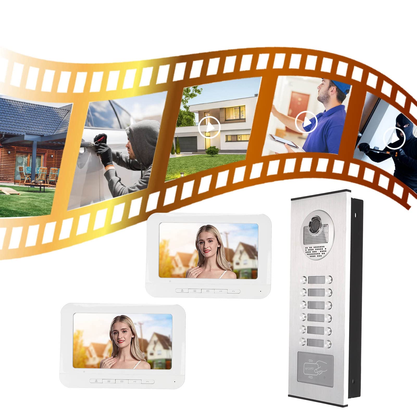 Sistema de Intercomunicación con Timbre de Videoportero Inalámbrico WiFi con Cámara y Monitor Entrada de 7 Pulgadas 1080P Cámara con Cable Visión Nocturna, Soporte de Desbloqueo Remoto Liberación de