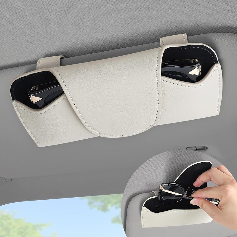 Accmor Porta-Óculos para Para-Sol Automotivo em Couro PU Cinza Style B, AC4754-Grey