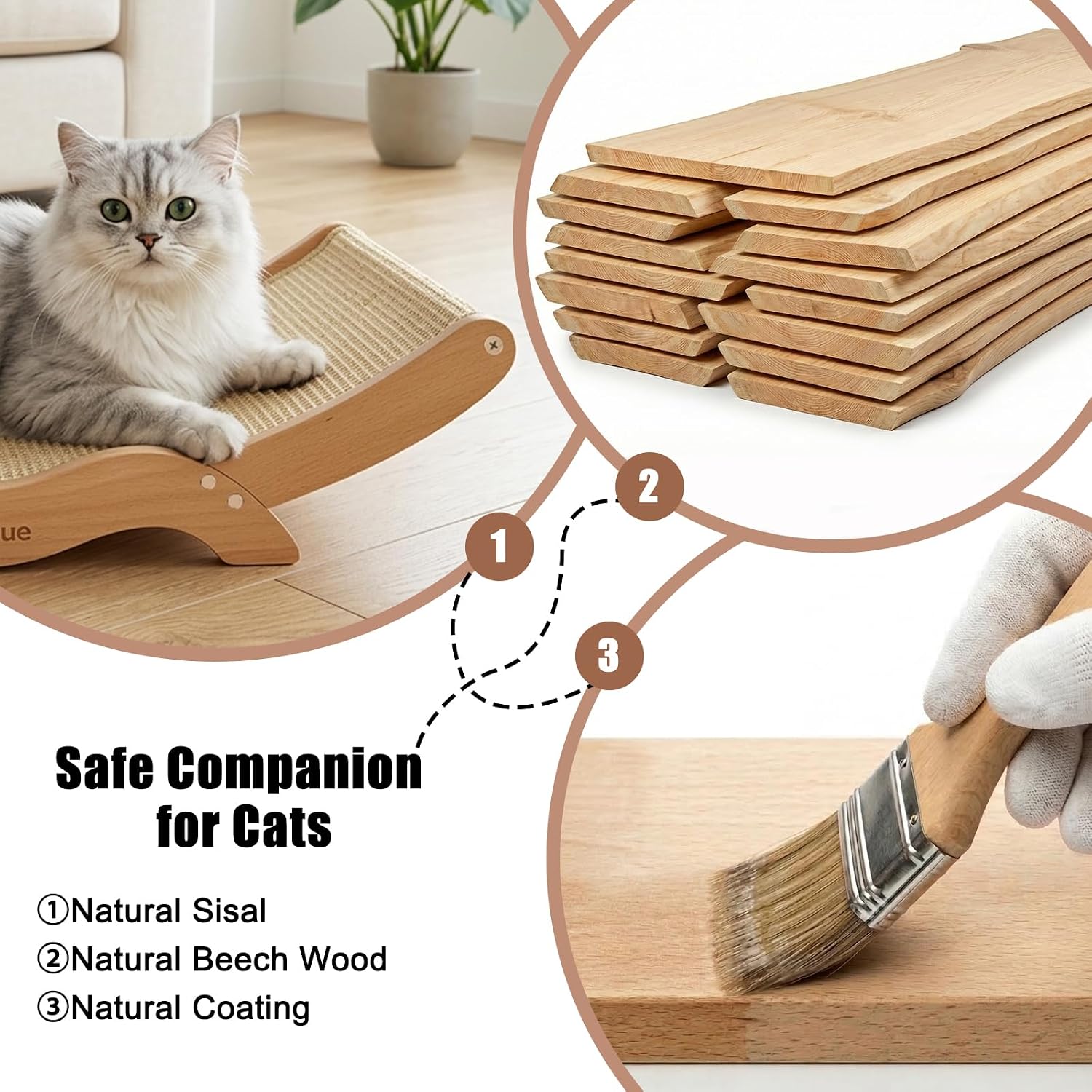 Extra-Large Cat Scratcher Bed with Natural Sisal Scratching Pad, Wooden Cat Bed Lounge Hammock for Indoor Cats, Durable Cat Scratching Post Furniture for Large Cats