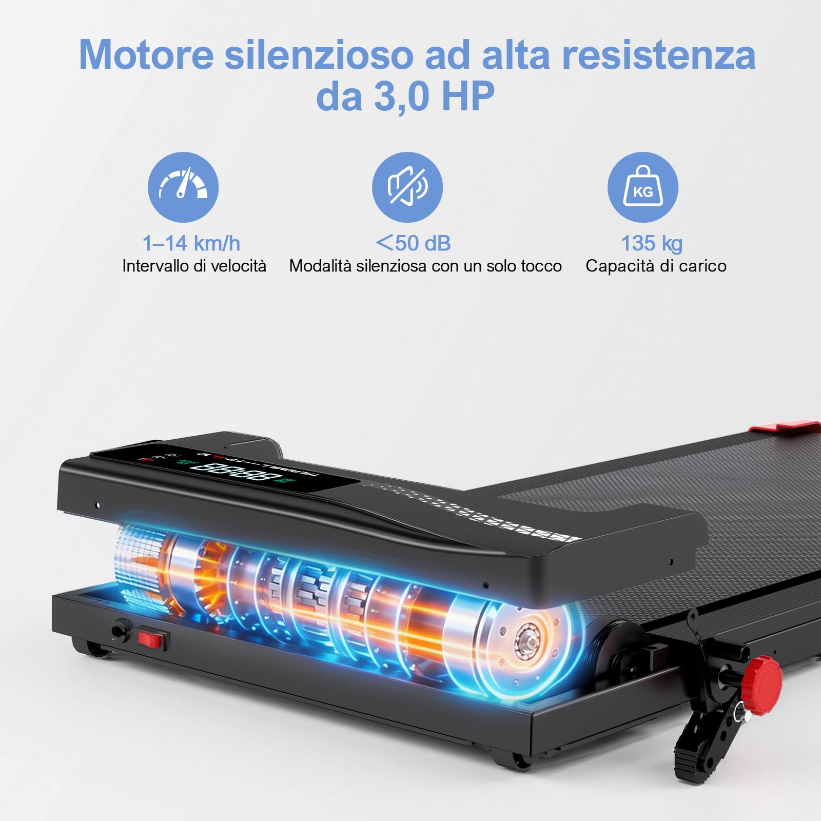 Cinta de Correr, 5 en 1 - Motor de 3 HP, 1-14 km/h - con Pantalla LED/Mando a Distancia - inclinación máxima del 9% - Soporte para iPad/teléfono móvil.