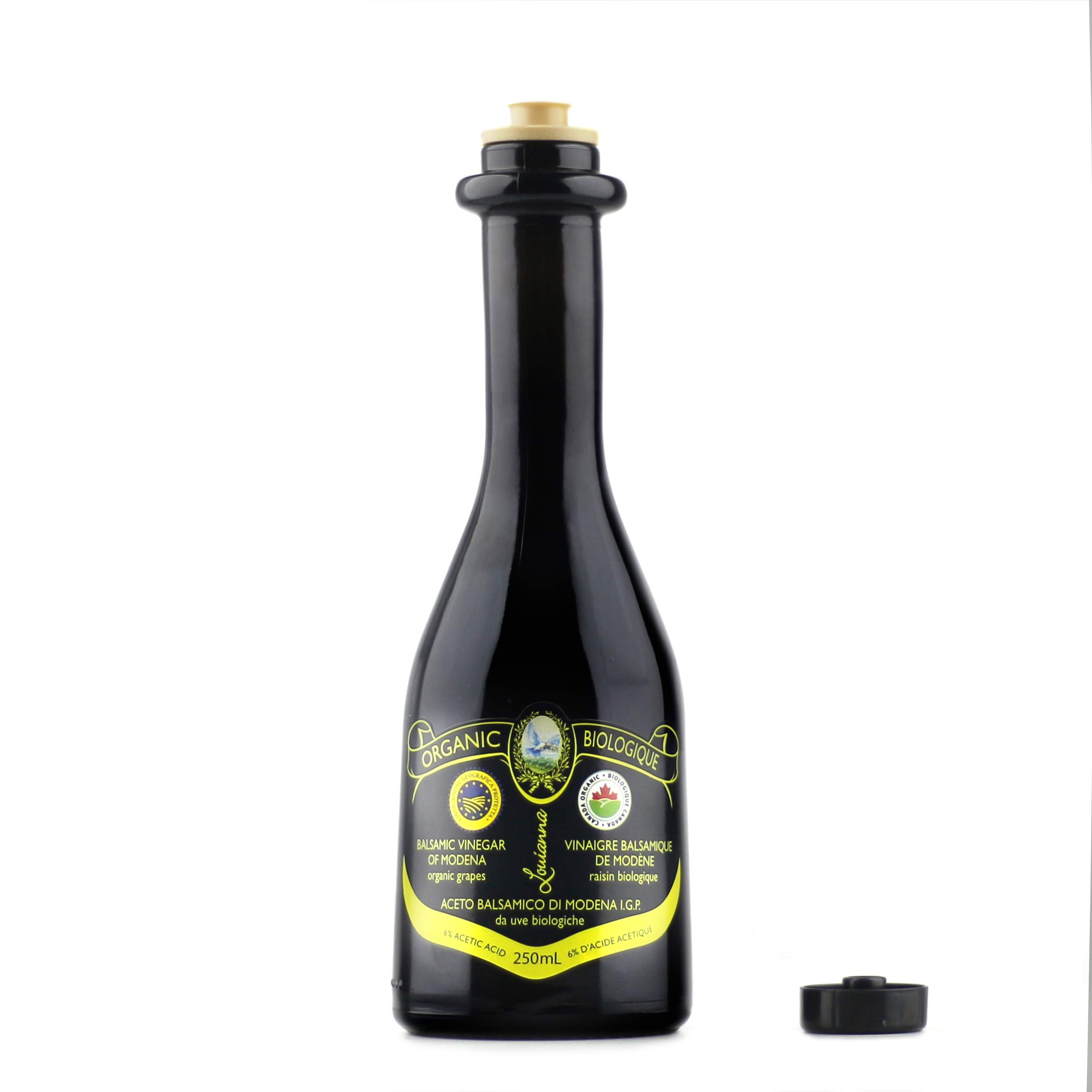 Louianna - Organic Balsamic Vinegar of Modena, High Polyphenol Balsamic Vinegar Dressing, Aged Red Wine Vinegar Made of Trebbiano Grapes, 250 mL