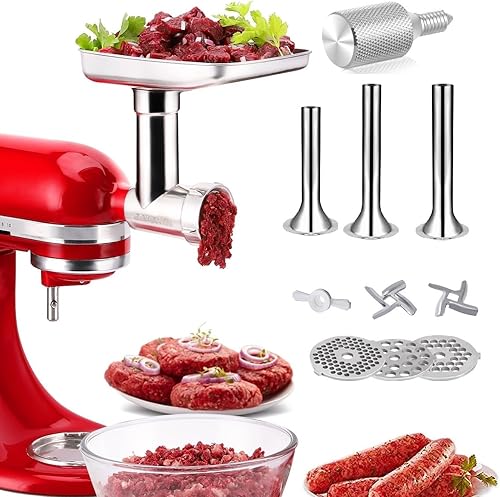Accesorios para molinillo de alimentos de acero inoxidable para mezcladores KitchenAid, apto para lavavajillas, incluye 3 tubos de relleno de