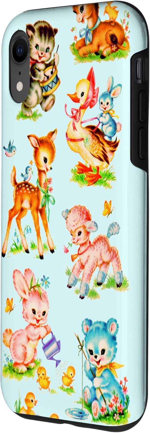 Vintage Baby Animals Retro Nursery Animals Blue Coquette Case for iPhone XR