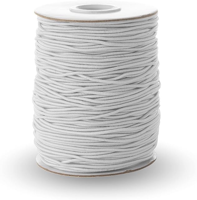 Elastic Cord/Round Hat Elastic Black & White (1mm, 2mm & 3mm) Craft, Jewellery Stringing, Masks, Party Hats (White, 1.5mm - 5 Metres)