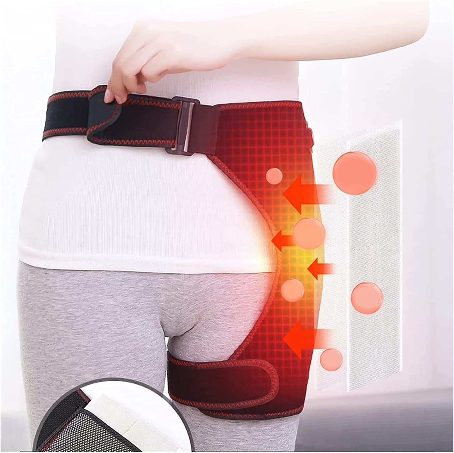 Soportes ajustables para muslo Calentamiento de la manga de compresión del muslo 3 modos de vibración Soporte para la ingle para mujeres Cadera Ingle Tendón de la corva Muslo Hip Wrap Brace 22.7.20