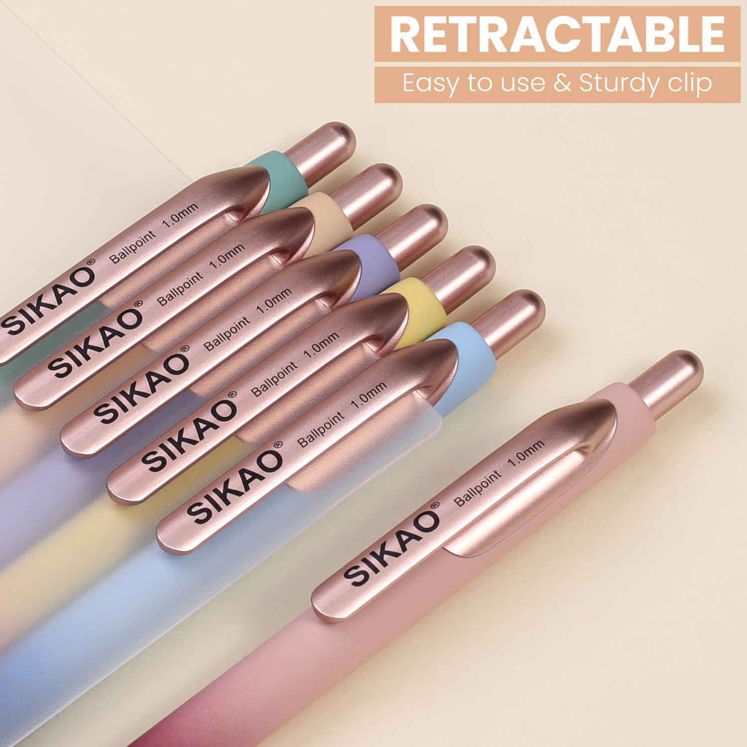 Confezione da 60 penne a sfera retrattili Luxe Gradient, punta media da 1,0 mm, inchiostro nero, senza sbavature, senza saltare, materiale estetico per la scuola e la reception dell'ufficio