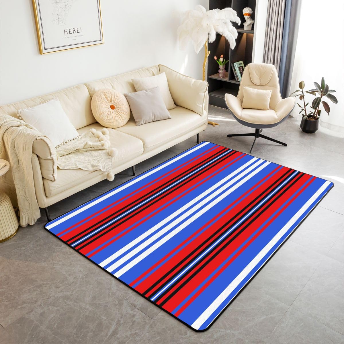 Homewish Tappeto azteco sudoccidentale 100 x 150 cm – Tappeto geometrico tribale per soggiorno stile navajo a righe blu rosse non perde tappeto tappeto decorazione casa colonica boho grande tappeto