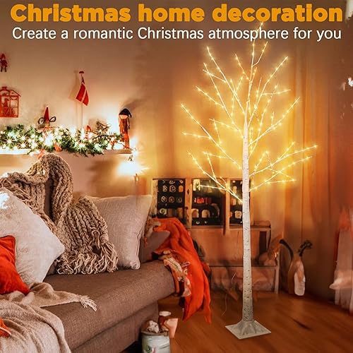 Miniatura 4 de Árboles de abedul iluminados de 6 pies, 240 luces LED, árbol de Navidad de ramita blanca, árboles de abedul iluminados para decoración del hogar en