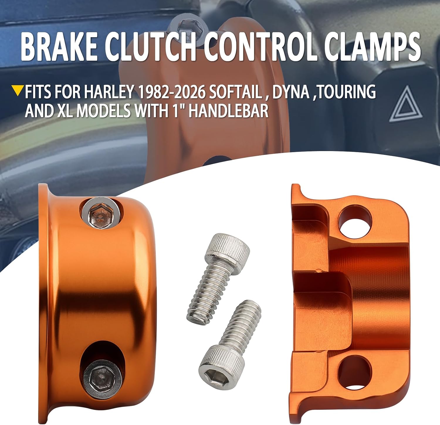 2 Pcs Brake Clutch Perch Clamps Half Clamp Fit For Harley 1982-2026 Touring Road Glide Road King Street Glide Electra Glide Softail Low Rider S FXBB Dyna Sportster XL with 1" Handlebar (Orange)