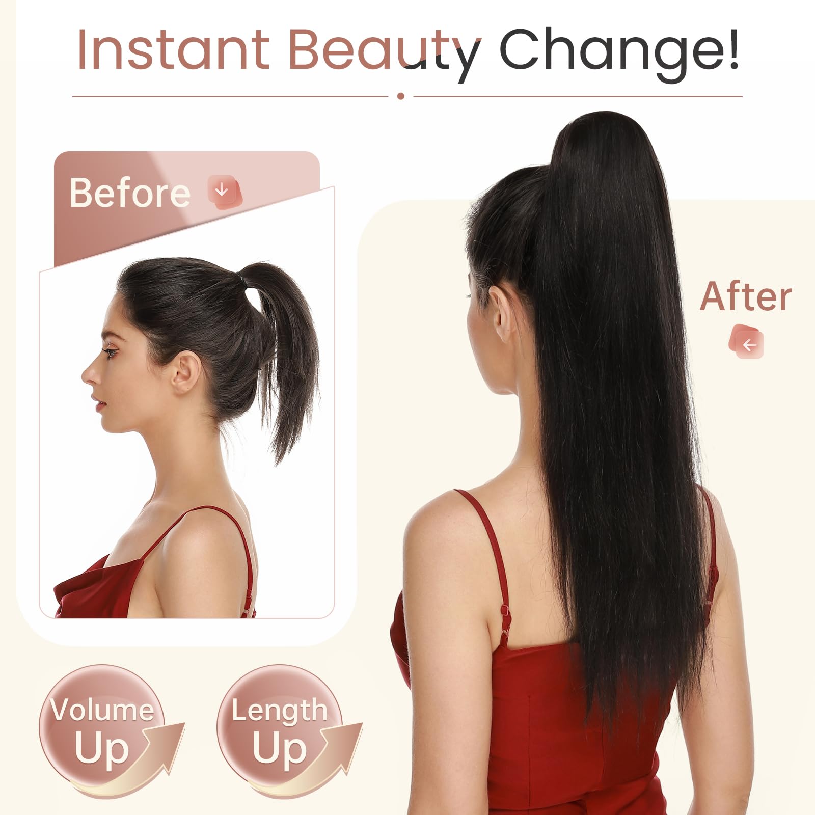 Elailite Human Hair Ponytail Extension Real Hair Claw on Natural HairPiece Straight (#1B Natural Black, 14 Inch) - Image 2