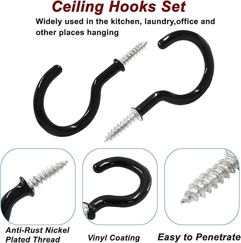 Miniatura 8 de 100 ganchos de techo recubiertos de vinilo de 1 pulgada, ganchos blancos atornillados para taza de techo, gancho de rosca autorroscante para colgar