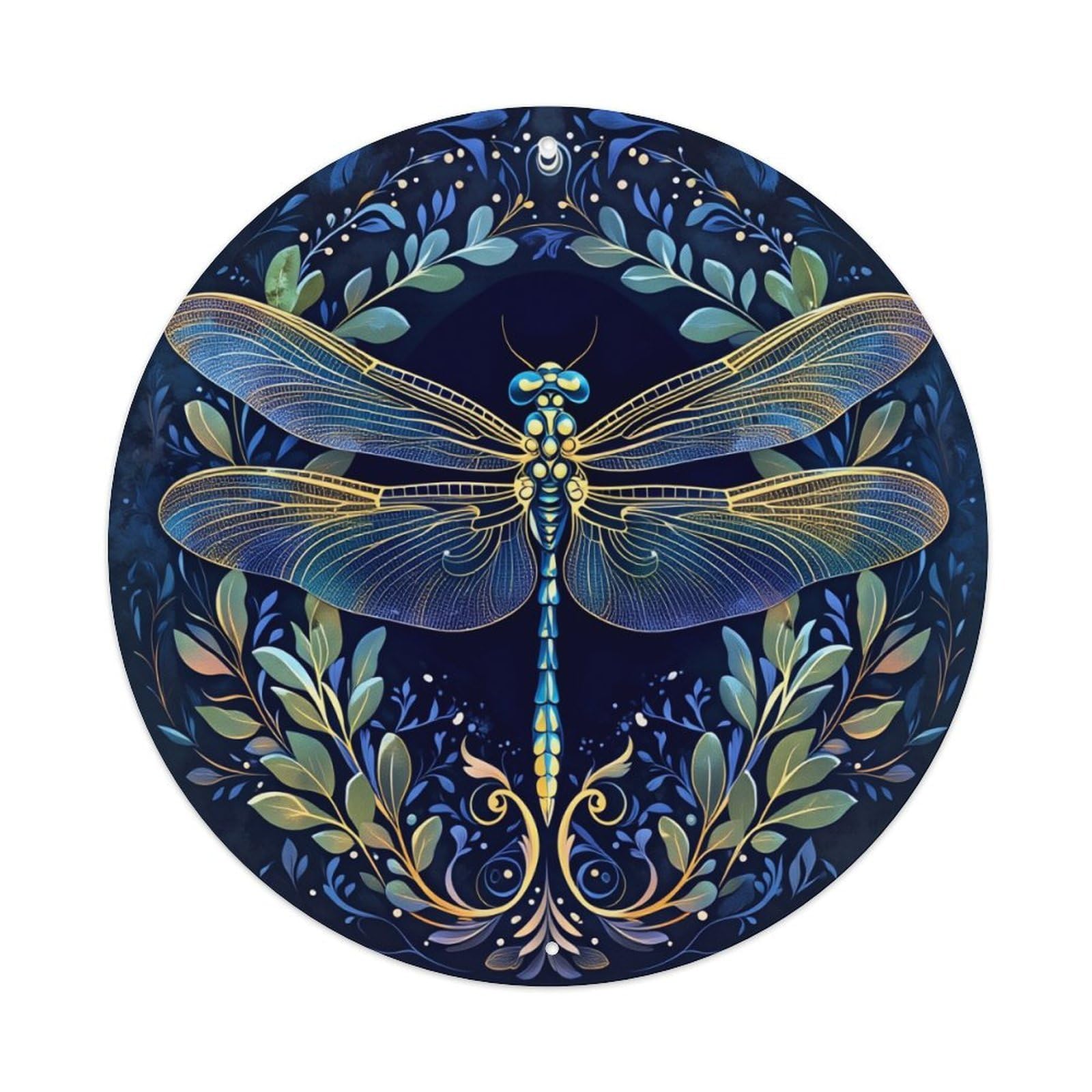 Dragonfly Artistic Pattern Design Print Round Tin Sign Vintage Metal Sign Home Bar Garden Indoor & Outdoor Wall Decor Retro Metal Poster 8x8 Inch
