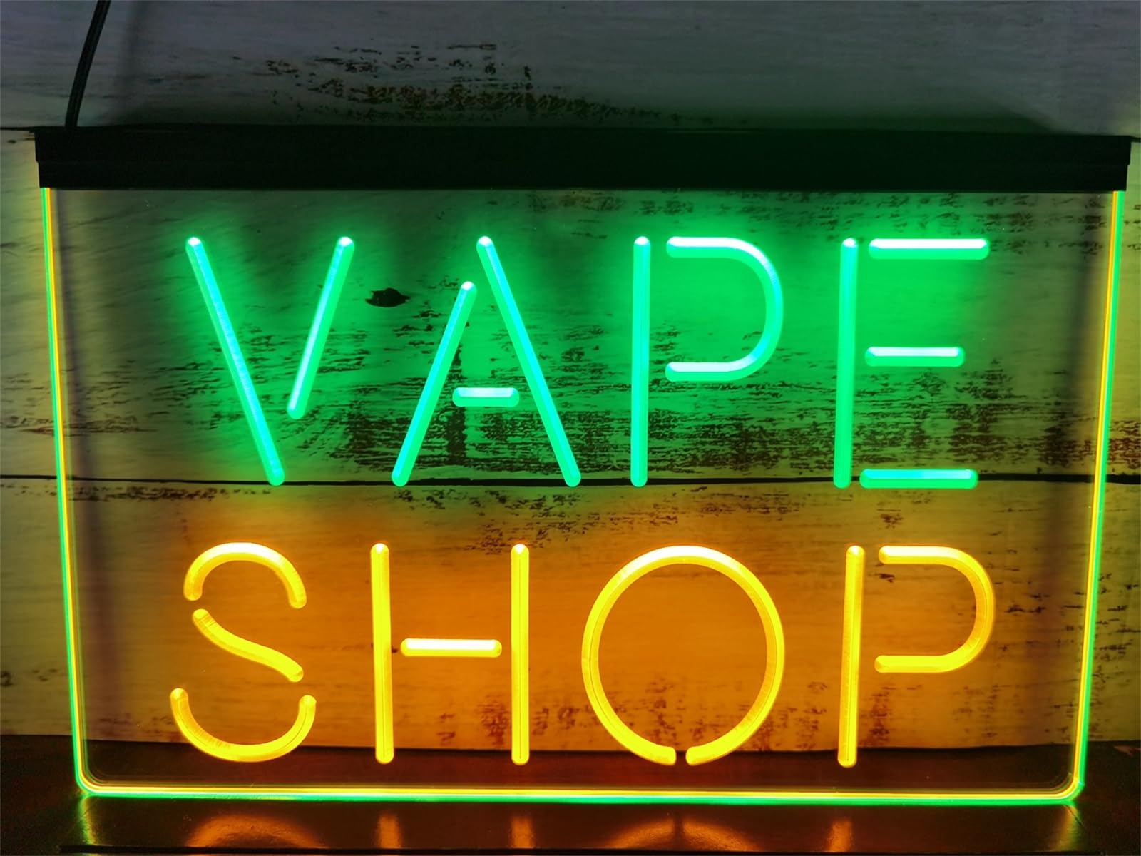 Zayeksole Green Yellow Vape Shop Neon Sign For Wall Decor, Dual Color Dimming Usb Powered Led Neon Lights For Smoke Shop,Smoking Lounge,Retail Shops,,30X20cm