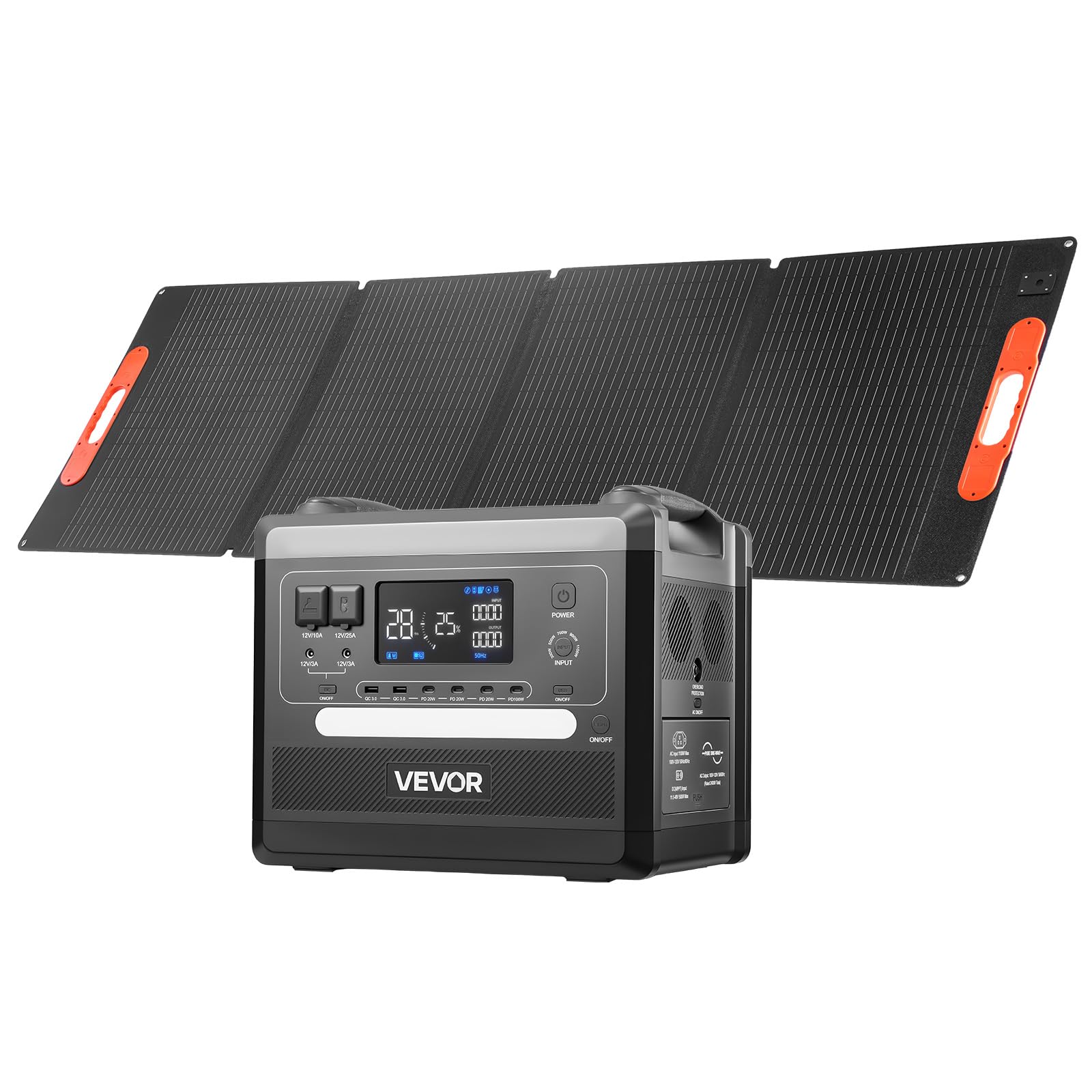 VEVOR Centrale Elettrica Portatile, Generatore Solare Portatile da 2400 W Pannello Solare Pieghevole 200 W, Batteria di Backup LiFePO4 con 10 Porte di Uscita Stazione di Energia per Casa, Campeggio