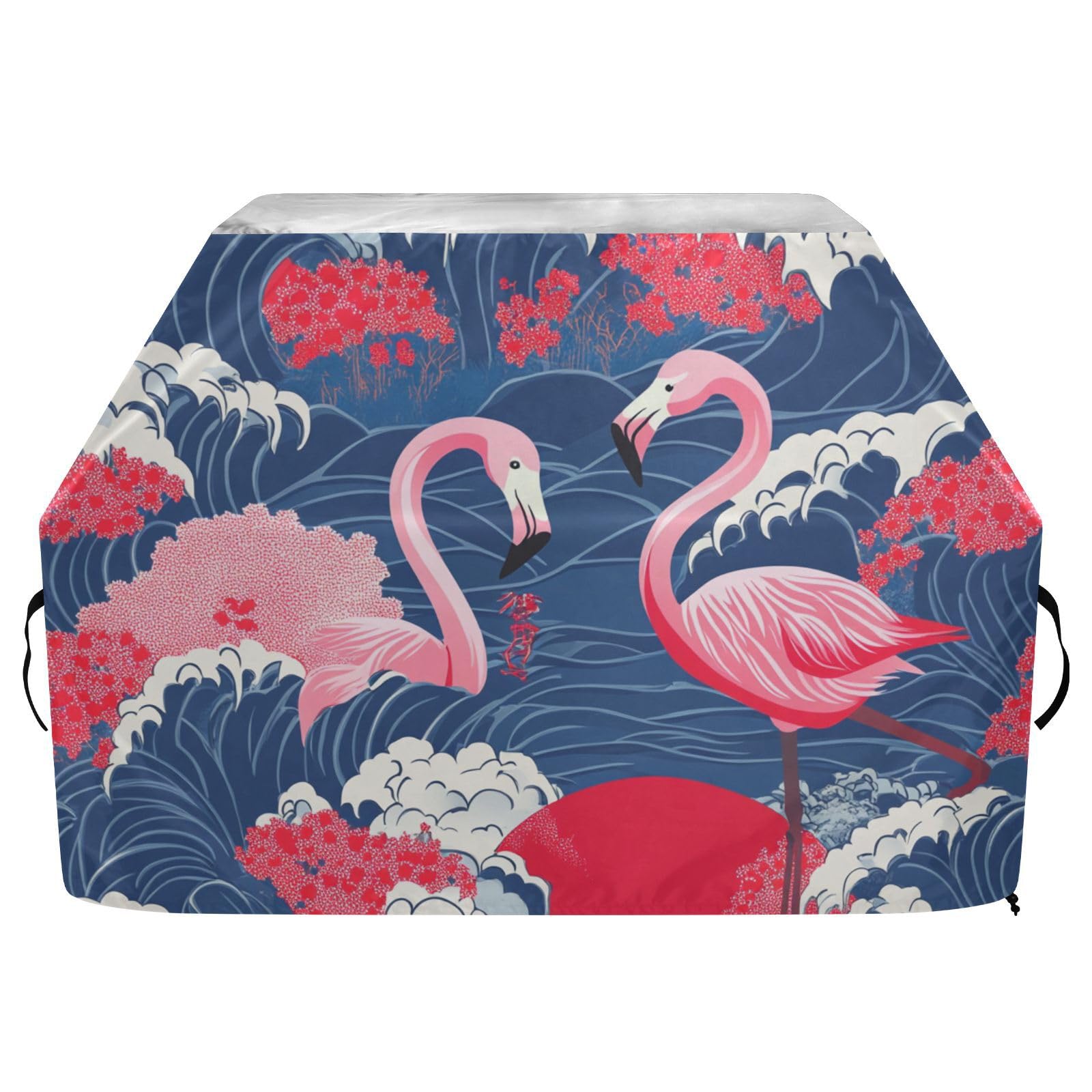 Flamingo pokrowiec na grilla na patio w stylu japońskim, 150 cm, wodoodporny, wytrzymały, odporny na rozdarcie, odporny na blaknięcie materiał, pokrowiec na grilla z regulowanym sznurkiem chroniący