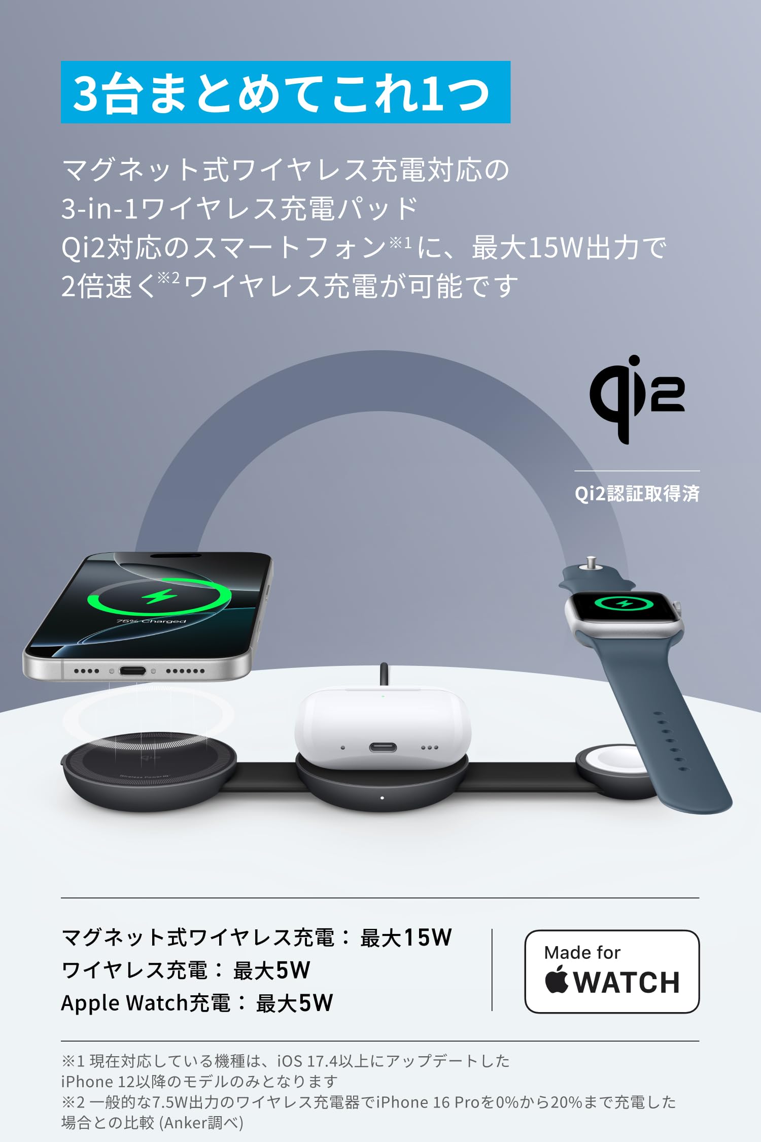 【新品未開封】Anker MagGo 3-in-1 ワイヤレス充電器 Qi2対応 Amazon.co.jp: Anker MagGo Wireless Charging Station