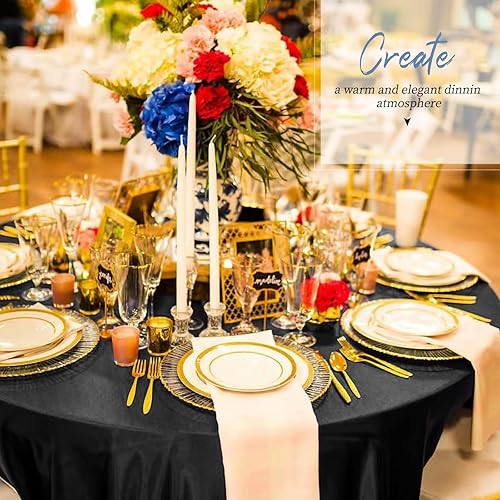 Miniatura 7 de Pesonlook Paquete de 12 manteles redondos color negro de 90 pulgadas de poliéster lavable, mantel negro para mesa de boda, fiesta, banquete,