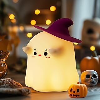 Luditek Cute Ghost Night Light Lights, Silicone Dimmable Ghost Lamp Desk Decor for Halloween Decorations Indoor Home Room Office Table, Halloween Gifts for Women, Girls, Kids