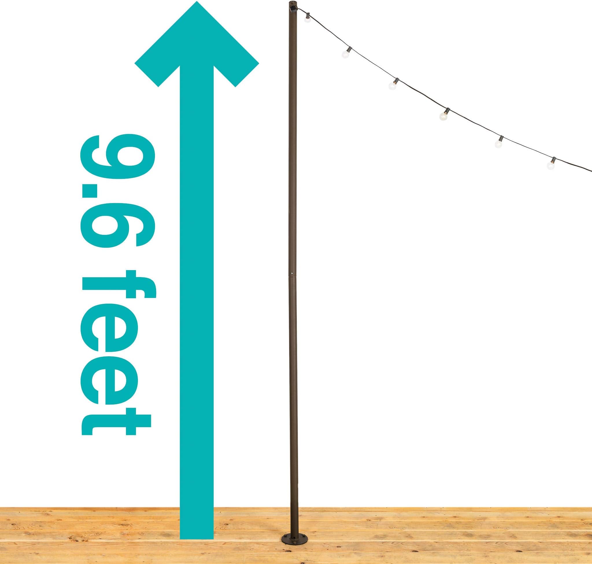 IYN Stands Outdoor String Light Pole Stand, 9.6 Ft. Durable Powder Coated Steel, Weather Resistant, Mount to Deck, Patio, Backyard, Set In Concrete, Wedding, Event, Restaurant, Rooftop, USA Made-Brown