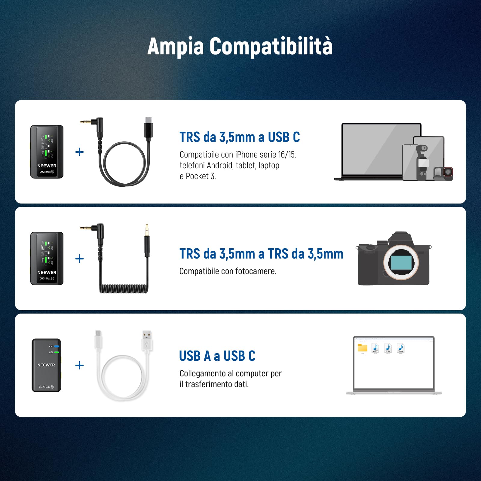 NEEWER CM28 Max Microfono Lavalier Wireless a Bavero con Custodia di Ricarica, Non Compresso 48KHz 24Bit 8GB, 25H di Registrazione Video, Anti Rumore, Mini Mic per iPhone iPad Android Fotocamera PC